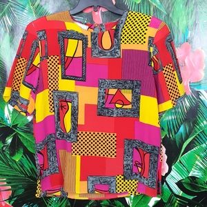Vintage geo print silk blouse